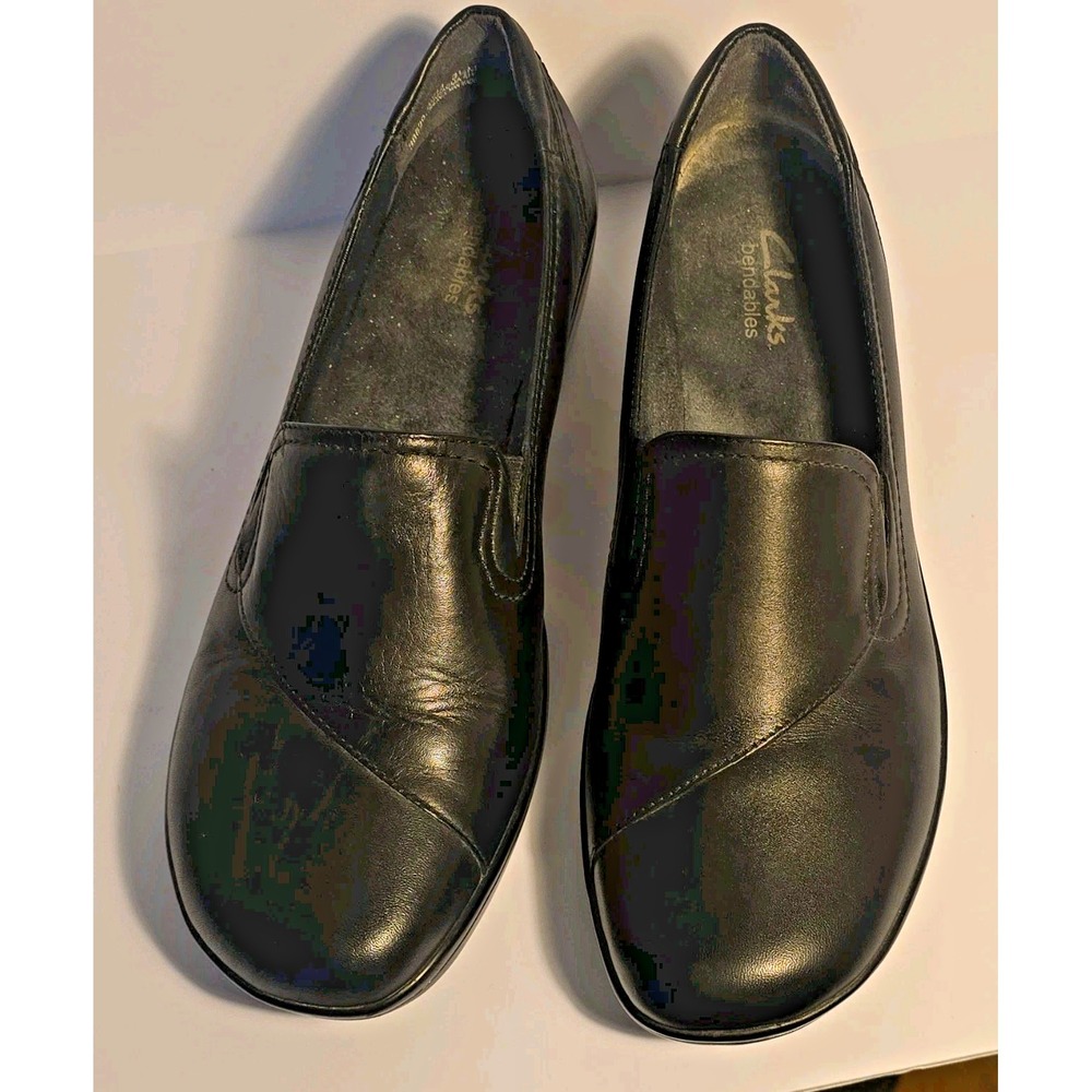 Clarks Bendables Womens Black Leather Slip-On Comfort Shoes 9.5M